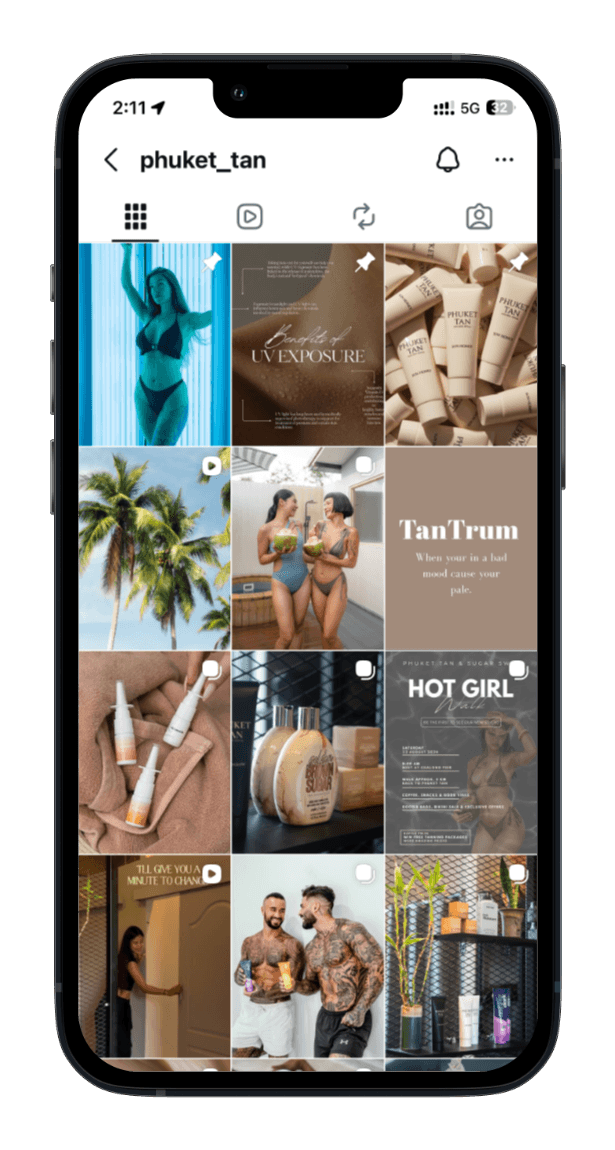 Phuket Tan Instagram profile displayed on a phone
